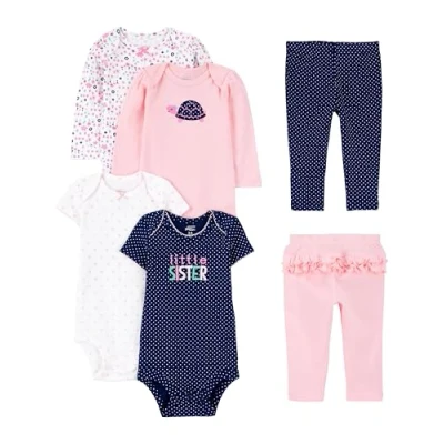Afbeelding van Simple Joys by Carter&#039;s 6 delige set kleine personages voor babymeisjes, roze/marineblauw ruches, 0 3 maanden