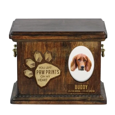 Afbeelding van Art Dog Aangepaste geometrische hondenherdenkingsurn Handgemaakte houten urn Op maat gemaakte hondencrematiedoos voor as 8,3x11,4x8,7 Setter