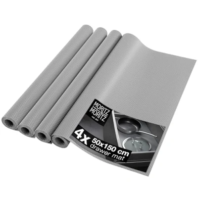 Afbeelding van Moritz &amp; 4x grijze lademat 50cm breed antislipmat laden 50x150 cm als lade inleg keuken of kastfolie incl. 20 bordstickers