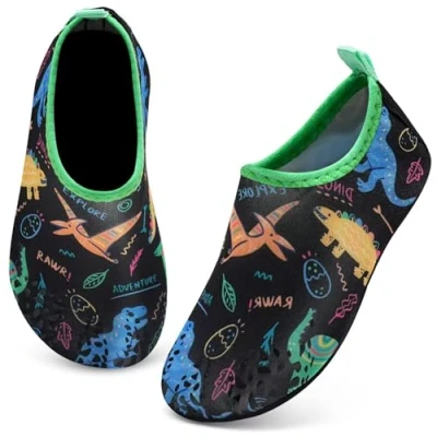 Afbeelding van Waterschoenen voor kinderen, strandschoenen, duikschoenen, badschoenen meisjes en jongens, sneldrogend, antislip, zwarte dinosaurus, 26/27 EU