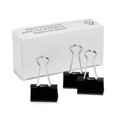 Afbeelding van Amazon Basics Dossierklemmen, 3,8 cm breed, 1,55 capaciteit, middelgrote clips, 144 stuks, zwart