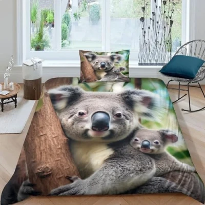 Afbeelding van GEEYOU Luxe beddengoedset met schattige dieren, verborgen rits, koala dekbedovertrekset kussenslopen, dekbedovertrekset, zachte microvezel dekbedovertrek, verschillende maten, voor kinderen en
