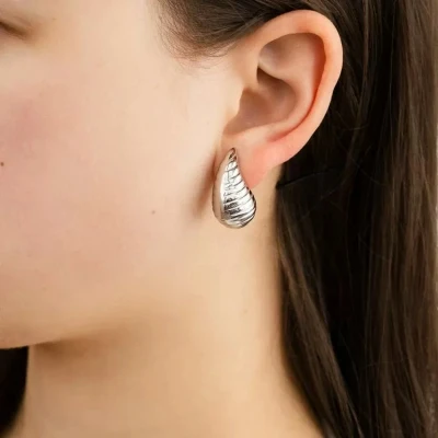 Afbeelding van Bijoutheek Oorknoppen Drop Strepen Zilver
