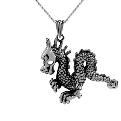 Afbeelding van Zilveren ketting vrouw met hanger, Chinese draak