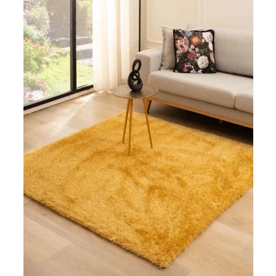 Afbeelding van Vierkant Hoogpolig Vloerkleed Velvet Posh Goud 160x160 Cm