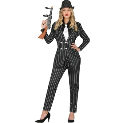Afbeelding van Fiestas Guirca Kostuum Gangster zwart met witte streep maat L (42 44)