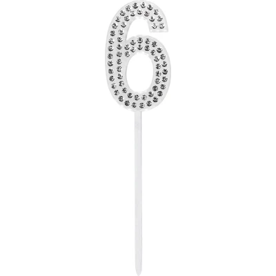 Afbeelding van Boland Diamanten taarttopper &#039;6&#039; 6 Zilver Verjaardag, Tienerfeestje, Jubileum, Oud en Nieuw Glitter &amp; Glamour Verjaardag Jubileum