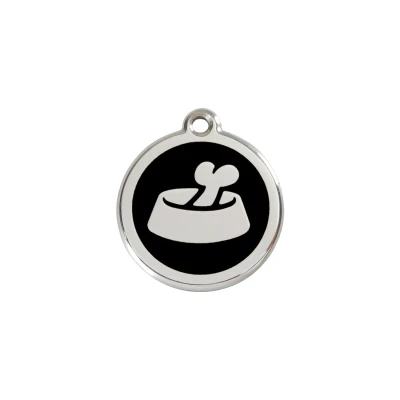 Afbeelding van Bone in Bowl Black roestvrijstalen hondenpenning small/klein dia. 2 cm RedDingo