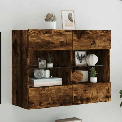 Afbeelding van Tv wandmeubel met LED verlichting 78,5x30x60,5 cm gerookt eiken