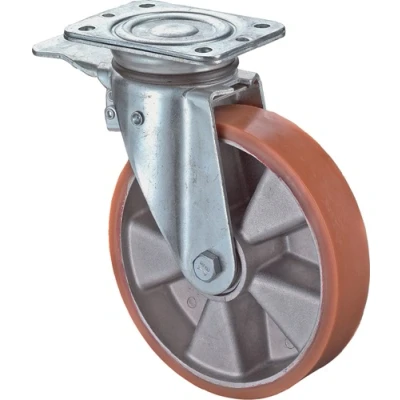 Afbeelding van BS Rollen Zwenkwiel met totaalklem wiel d. 150 mm draagvermogen 550 kg schroefplaat kogellager gietwerk polyurethaan wielband 1 stuk