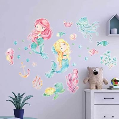 Afbeelding van Papierdrachen muurstickers 8 vellen met voor kinderen kinderkamer decoratie wanddecoratie zeemeermin 22 x 30 cm per vel jongens en meisjes set 1