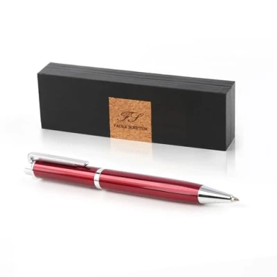 Afbeelding van Facile Scriptum Hoogwaardige premium draaibalpen van metaal met mooie geschenkdoos, model Ventus rood, stralend rood en zilver