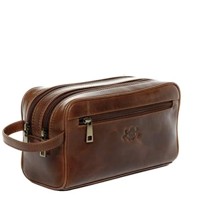Afbeelding van SID &amp; VAIN Leather WASH Toiletry CASE Gatwick Toilettas, Heren, Maat: One Size, Braun/cognac