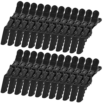 Afbeelding van 24 stuks afdeelklemmen, haarklemmen, kappers, kunststof, krokodil, haarclips, professionele kappersspeld, haarsnijsjabloon, kappersaccessoires (zwart)