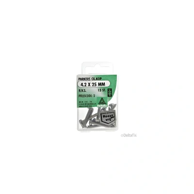 Afbeelding van Deltafix. PARKERS CIlinder KOP 4.2 x 25 MM R.V.S. 13 Stuks.metaal schroeven. Hout schroef.