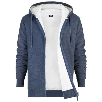 Afbeelding van CityComfort Hoodie voor heren met fleece voering warme, gezellige bovenkleding volledige rits loungewear cadeaus hem, Donkerblauw, L
