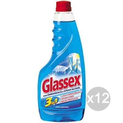 Afbeelding van Glassex Set met 12 blauwe navulverpakkingen, 500 ml, multifunctionele reiniger en huishoudelijke