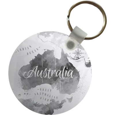 Afbeelding van Sleutelhanger Australië Wereldkaart Waterverf Plastic Rond Uitdeelcadeautjes