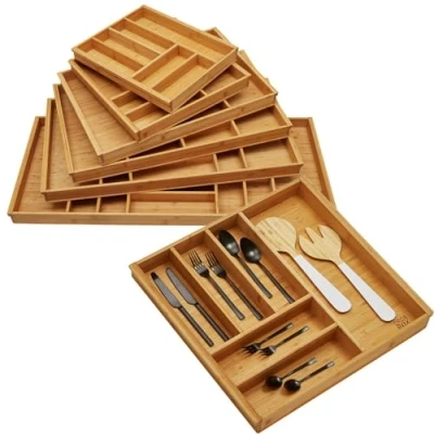 Afbeelding van ORGA BOX 3 BAMBOE Bestekinzet voor 60 cm lade (473 x 497 mm) met 6 vakken houten keukenorganizer Nobilia keukens vanaf augustus 2012
