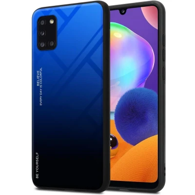 Afbeelding van Cadorabo Hoesje geschikt voor Samsung Galaxy A31 in BLAUW ZWART Tweekleurige beschermhoes van TPU silicone Case Cover en achterzijde gehard glas