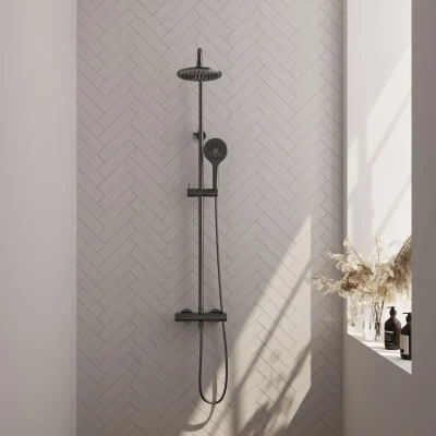 Afbeelding van Brauer gunmetal Edition Regendoucheset opbouw hoofddouche 20cm glijstang handdouche rond 3 standen gladde knoppen PVD geborsteld
