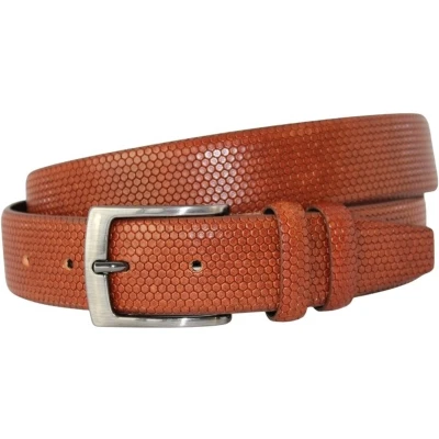 Afbeelding van Luxe Italiaanse heren riem Cognac Honinggraat print Riemmaat 95 Leren Nette Kostuum Ceintuur