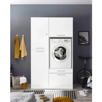 Afbeelding van Wasmachine verhoger met lade en Linnenkast Afsluitbare bovenkast ombouwkast kast Wit Hoogte 200 cm ombouw meubel