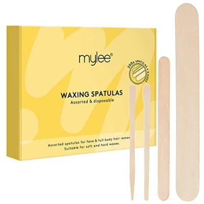 Afbeelding van Mylee geassorteerde wegwerpbaar houten wax spatulas (pakket van 200) gladde en natuurlijke stokken, 4 maten voor precisie ontharing, zachte of harde applicator, lichaam, gezicht, wenkbrauw, benen, bikini