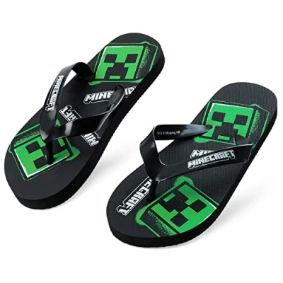 Afbeelding van Minecraft Jongens Sliders of Flip Flops voor Strand en Zwembad Cadeaus, Zwarte Flops, 18/18.5 EU