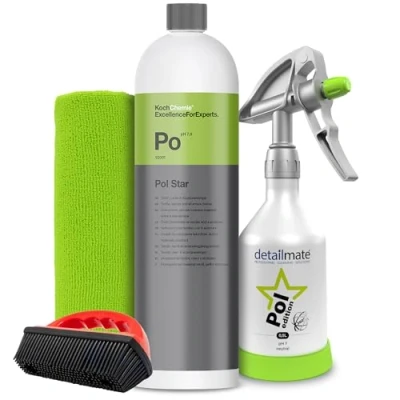 Afbeelding van Detailmate Interieurreinigingsset, Koch Chemie Pol Star, textiel , leer en alcantara reiniger, 1 liter by Kwazar PRO+, 360 graden spuitfles 0,5 l, microvezeldoek 40 x cm, rubberen borstel