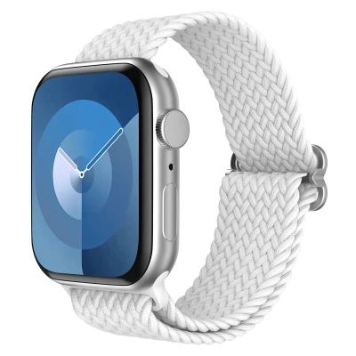 Afbeelding van Apple Watch bandje Nylon Wit Geschikt voor Series 1 t/m 9 / SE (38/40/41 mm) 10 (42