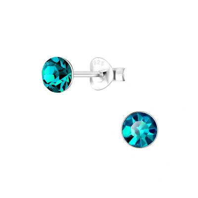 Afbeelding van JoyS Zilveren 5 mm oorknoppen kristal blauw turquoise