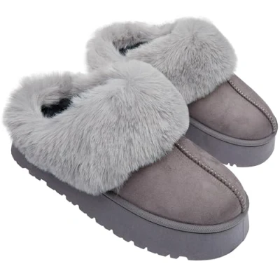 Afbeelding van CityComfort Sherpa gevoerde pantoffels voor dames en tieners, pluizige huisschoenen met antislip zool cadeau haar, Grijs, 39 EU