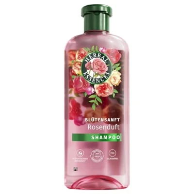 Afbeelding van Herbal Essences Bloeizachte shampoo met rozengeur 350 ml. van dof haar tot zijdeachtig glanzend haar, rozenessence, ingrediënten natuurlijke oorsprong, veganistisch, zonder siliconen