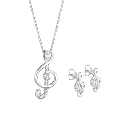 Afbeelding van Elli Dames Sieraden Set Clef Hanger Muziek met Kristallen in 925 Sterling Zilver
