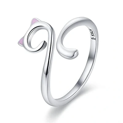 Afbeelding van 925 Sterling Zilveren Ring Maan Kat Ringen Open Maat Verstelbare Vinger Voor Vrouwen Bruiloft Engagement Sieraden