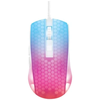 Afbeelding van DELTACO Gaming WM87 muis USB Optisch Wit, Transparant 6 Toetsen 6200 dpi Verlicht, Geïntegreerd scrollwiel
