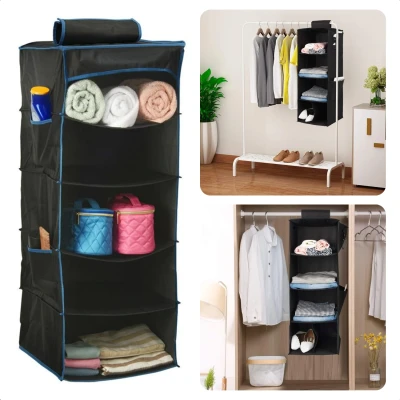 Afbeelding van Cheqo® Hang Organizer Kledingkast Camping Kast Hangorganizer Tentorganizer 5 Vaks Opvouwbare Opbergkast voor Caravan Hangende Opbergzak Organiser Hangend Opbergysteem