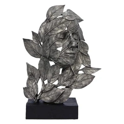 Afbeelding van Nemesis Now Natuurlijke emotie Peace 32 cm, hars, zilver, gezicht in bladeren natuursculptuur, verjaardag, ideaal voor natuur en kunstliefhebbers, gegoten de fijnste vakkundig