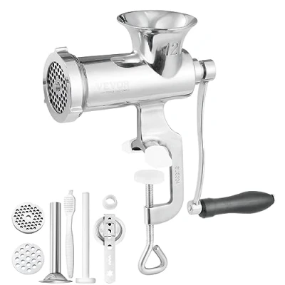Afbeelding van VEVOR Stainless Steel Food Grade Meat Mincer Handbediende 2 Maalplaten 5/8 mm Worst Pusher Stevige Bevestiging Verbeterd door Klem Slagerij Vlees Malen