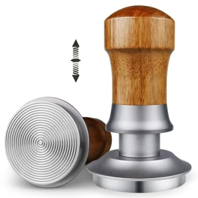 Afbeelding van ceelatti Tamper 54 mm aandrukkracht, gekalibreerde espresso tamper, veerbelasting, drukregulerende koffiestamper voor Breville Sage zeefdrager, walnoothouten handvat, 304 roestvrij stalen basis,