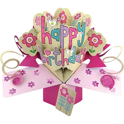 Afbeelding van 3D Pop up wenskaart met envelop Happy Birthday