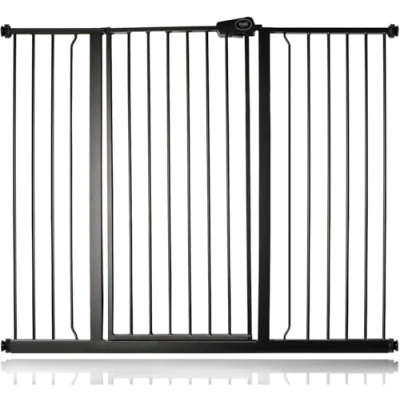 Afbeelding van Safetots Extra Hoog Metaal Veiligheidshek, Klemhek 104cm, Traphekje Zonder Boren, Klembevestging, 126.7cm 134.3cm, Mat Zwart, Veiligheidshekje voor Trap en Deur, Eenvoudig Geïnstalleerd