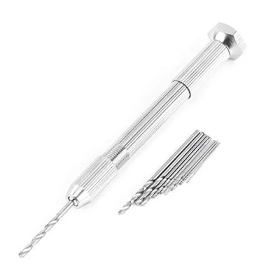Afbeelding van Zilveren precisie pin bankschroef handboor met 10 stuks HSS spiraalboor set 0,5 2 mm voor PCB horloge reparatie