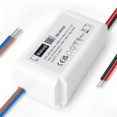Afbeelding van illuburg led transformator, 24 V, 45 W, zonder flikkeren, voor ledstrips, lampen, meubels, voeding, driver