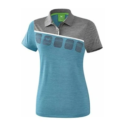 Afbeelding van Erima 5 C polo dames oriental blue melange/grey melange/wit