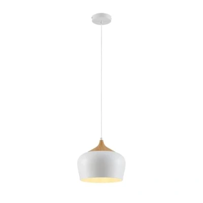 Afbeelding van Lindby hanglamp 1licht metaal, hout H: 25.5 cm E27 wit, licht