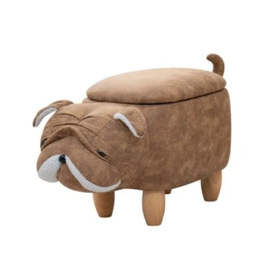 Afbeelding van SVITA Dierenkruk met opbergruimte, kinderkruk, opberghulp, poef, kussen houten poten, kinderkamer, decoratie, zitbox, diermotief, mopshond, lichtbruin