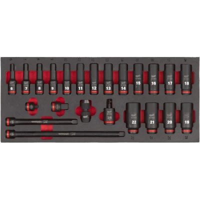 Afbeelding van MILWAUKEE 4932493390 SHOCKWAVE lange doppenset 3/8&quot; in foam inzetstuk