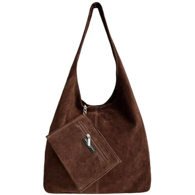 Afbeelding van Modarno schoudertas voor dames, suède, clutch, shopper, in echt leer, Bruin